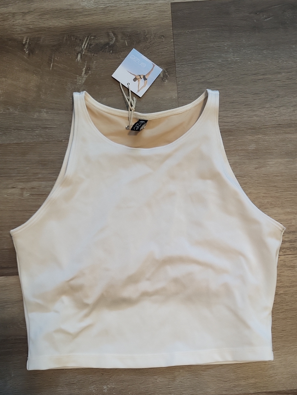 Onzie White Cream High-Neck Crop Tank